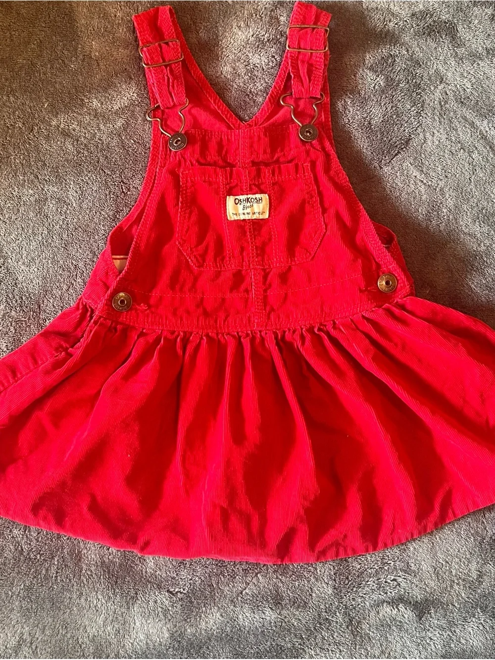 OshKosh B’gosh Red Corduroy Jumper Dress 3T Pinafore Overall Bib Toddler Girl